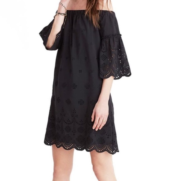Madewell Dresses & Skirts - Madewell Black Off The Shoulder Eyelet Dress